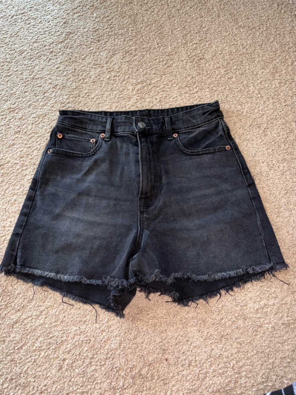 American Eagle Outfitters Black Frayed-Hem High-Rise Denim Shorts